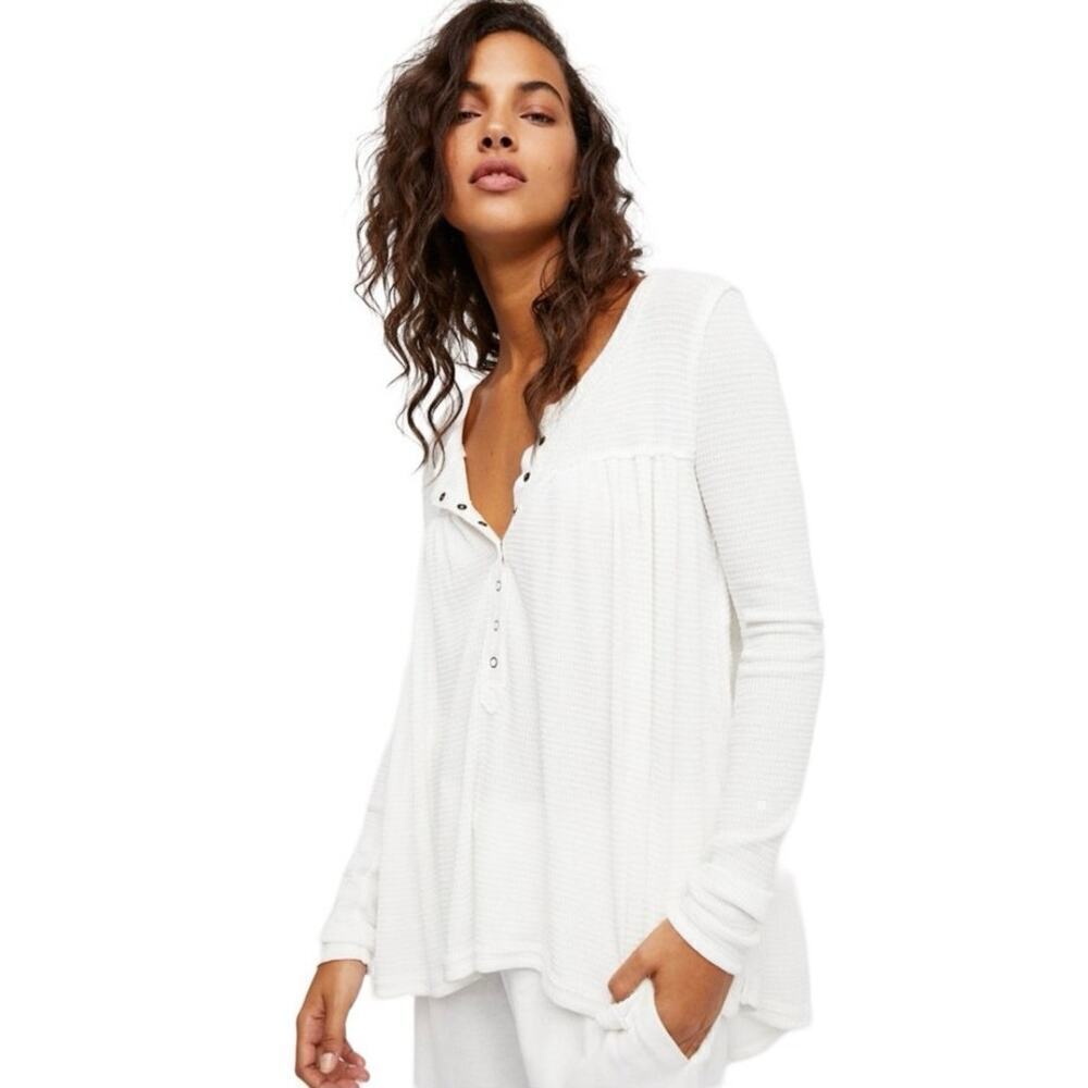 We The Free Women’s Kai Waffle Knit Henley Cream Size Small